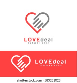 Love Deal Logo vector with Hand and Love Shape