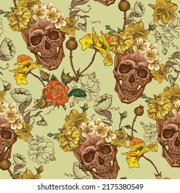 Love death and flowers seamless pattern. 