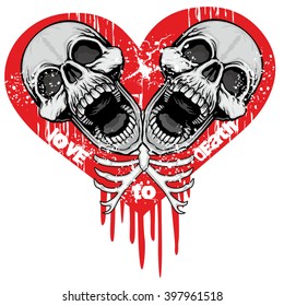 love to death Gothic coat of arms with skull and, grunge.vintage design t-shirts
