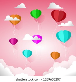 
love decorations on Valentine's Day, with love balloons, paper art