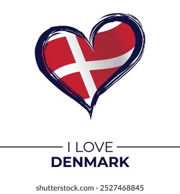 I Love Denmark Banner with Flag in Heart. Denmark love Emblem Isolated on White Background. Vector, Illustration, Isolated, Love, Background.