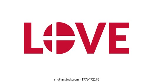 Love Denmark design with Danish flag. Patriotic logo, sticker or badge. Typography design for T-shirt graphic. Vector illustration.