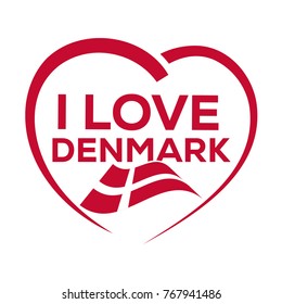 I love denmark with outline of heart and flag, icon design, isolated on white background.