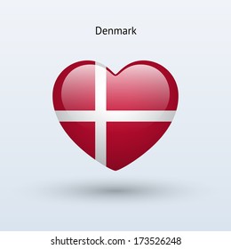 Love Denmark symbol. Heart flag icon. Vector illustration.