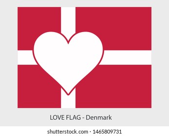 I love Denmark, vector flag with heart sign symbolizing love for that country