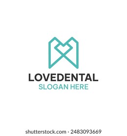 Love dental logo template. Dental and heart in geometrical line shape vector illustration