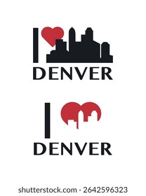 I love Denver vector art, badge, tag, icon, logo concept. USA, Colorado state city landmarks and heart isolated image layout for print, image, card