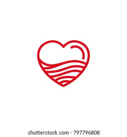 Love with desert sand or wave sea, ocean, water Icon. Simple Heart Illustration Line Style Logo Template Design. 