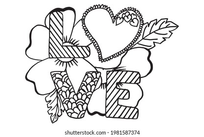 LOVE DESIGN COLORING PAGE,LOVE VECTOR COLORING PAGE