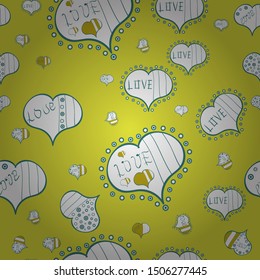 Love design with different elements. Cute and nice little hearts in seamless pattern. To print on tissue paper, to web design. Vector illustration. Sketch designed loves heart.