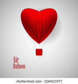Love design element over white background - vector illustration. Abstract red air balloon in the shape of a heart. Flying  red heart shape air balloon with shadow