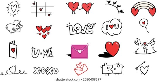 Love design element,Decoration background design,Valentine theme doddle design,Hand Drawn scribbles,Love Expression,Pop,retro style love 