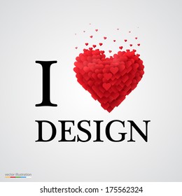 i love design, font type with heart sign.