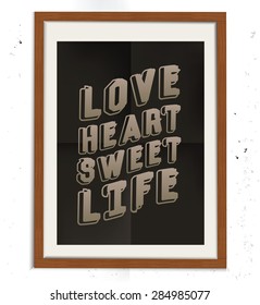 Love design on wood frame, retro concept, grunge design on old background, clean vector