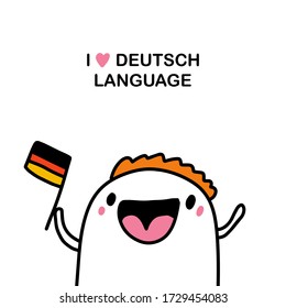 I love deutsch language hand drawn vector illustration in cartoon comic style man holding flag striped german