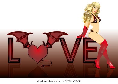 Love devil girl, vector illustration