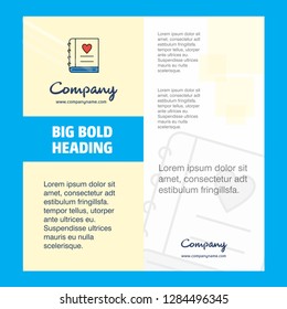 Love diary Company Brochure Title Page Design. Company profile, annual report, presentations, leaflet Vector Background