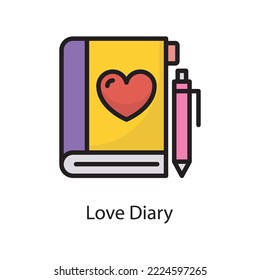 Love Diary Vector Filled Outline Icon Design illustration. Love Symbol on White background EPS 10 File