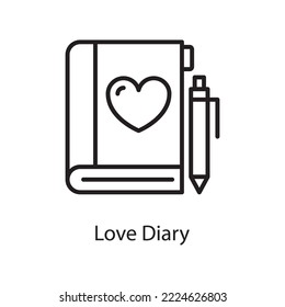 Love Diary Vector Outline Icon Design illustration. Love Symbol on White background EPS 10 File