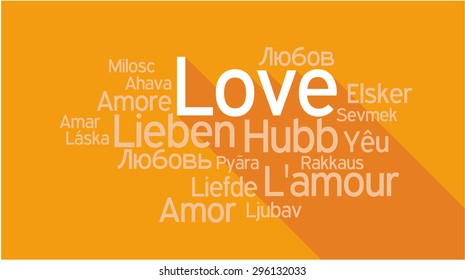 AMOR en diferentes idiomas, palabras collage ilustraciones vectoriales.