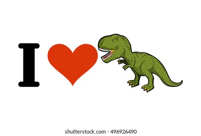 I love dinosaur T-Rex. Heart and Tyrannosaurus. Prehistoric predator. Green ancient monster
