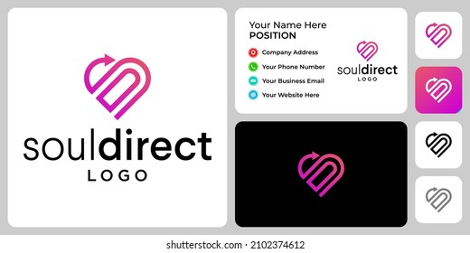 Love and direction logo design with business card template.