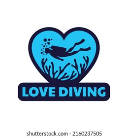 Love diving logo template. Scuba diving logo