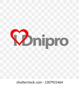I love Dnipro city vector logo isolated on transparent background. Gray color lettering with symbolic red heart