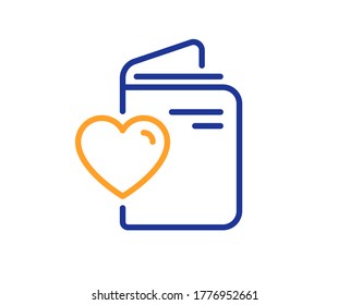 Icono de línea de documento de amor. Cartel del pasaporte de boda. Símbolo de relaciones de pareja. Concepto colorido del contorno de línea delgada. Icono de documento de amor de estilo lineal. Trazo editable. Vector
