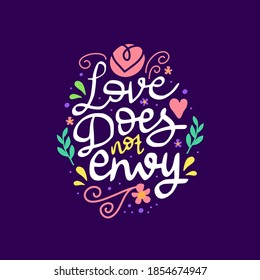 love does not envy hand drawn lettering inspirational and motivational quote