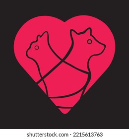 Love dog and cat animal logo design