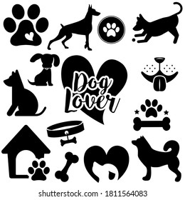 Love dog icon vector set. pet illustration sign collection. 