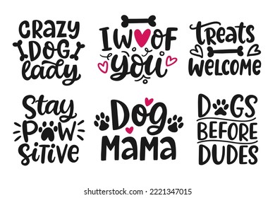 Juego de letras de Perro de Amor. Graciosa colección Citas de Diseño de Camisetas con Mano Dibujada, Vida de mascotas, Caligrafía de pincel moderno Aislado sobre fondo blanco. Elemento de tipografía de diseño gráfico de inspiración.