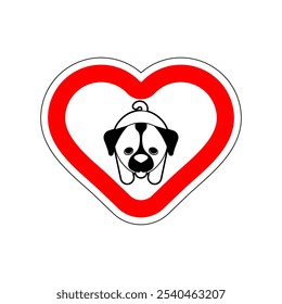 I love dog. I like to pet. Red road sign in shape of heart. Symbol of love on road to dogs