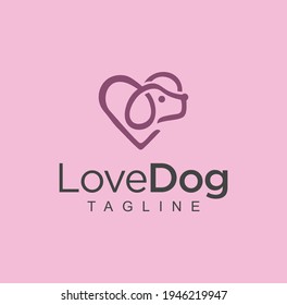 Love Dog Logo Design Stock Illustration. pet love logo design template. pet care vector icon