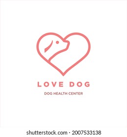 Love Dog logo. Dog Head And Love or heart Logo Illustration. Dog care center