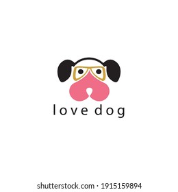 Love Dog Logo Illustration Of A Dog Head And Heart Vector Design