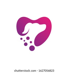 Love dog logo suitable for animal and pet, veterinary, shop. Heart with dog silhouette vector logo