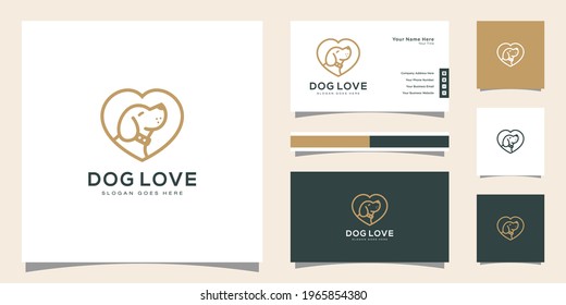 love dog logo vector line art style and business card design