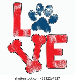 Love Dog Paw SVG , American flag , American dog svg