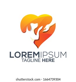 love dog pet care logo design vector