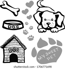 I love dog. Vector doodles set.