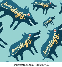 Love dogs flat icon seamless pattern.