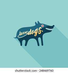 Love dogs flat square icon with long shadows.