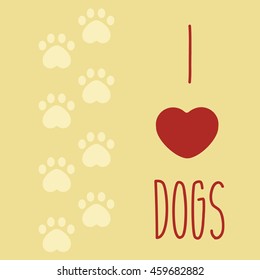 I love dogs logo and footprints  illustration isolated in a beige background