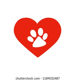 I love dogs logo. Heart and footprint. Vector illustration. EPS 10.