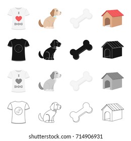 I love dogs, the puppy sits, a bone, a dog's booth.Puppy set collection icons in cartoon black monochrome outline style vector symbol stock illustration web.