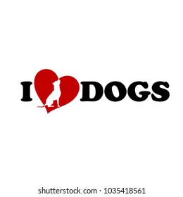 I love dogs text with heart vector illustration American Pit Bull Terrier silhouette