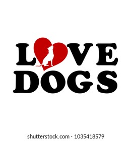 Love dogs text with heart vector illustration American Pit Bull Terrier silhouette