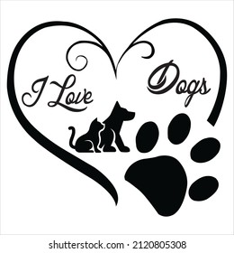 I Love Dogs t-shirt design, vector file.